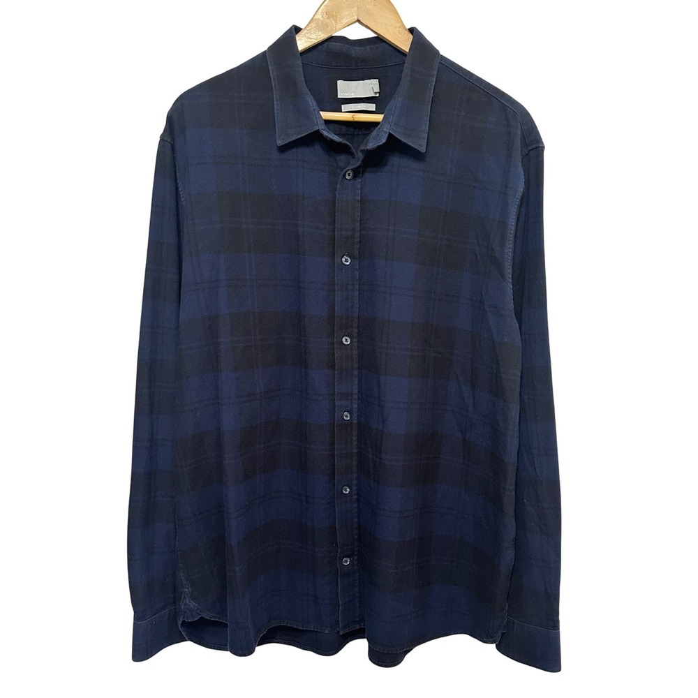 Vince Plaid Flannel Button Down Shirt Mens XXL Navy Classic Fit Luxury Cabincore